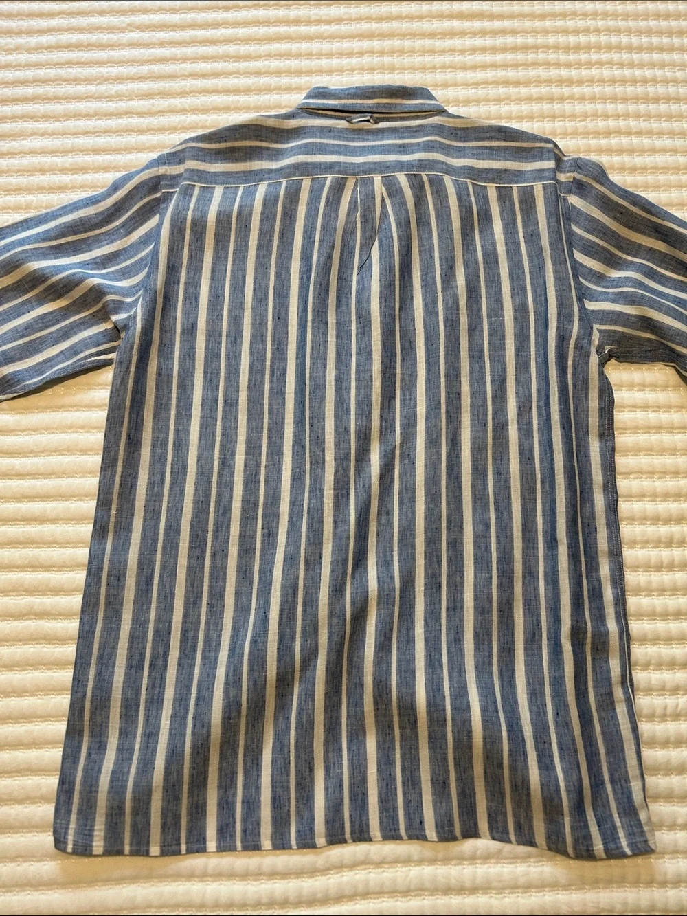 Men’s J. Crew Navy and White Vertical Stripe Button-Down Shirt Linen Blend L